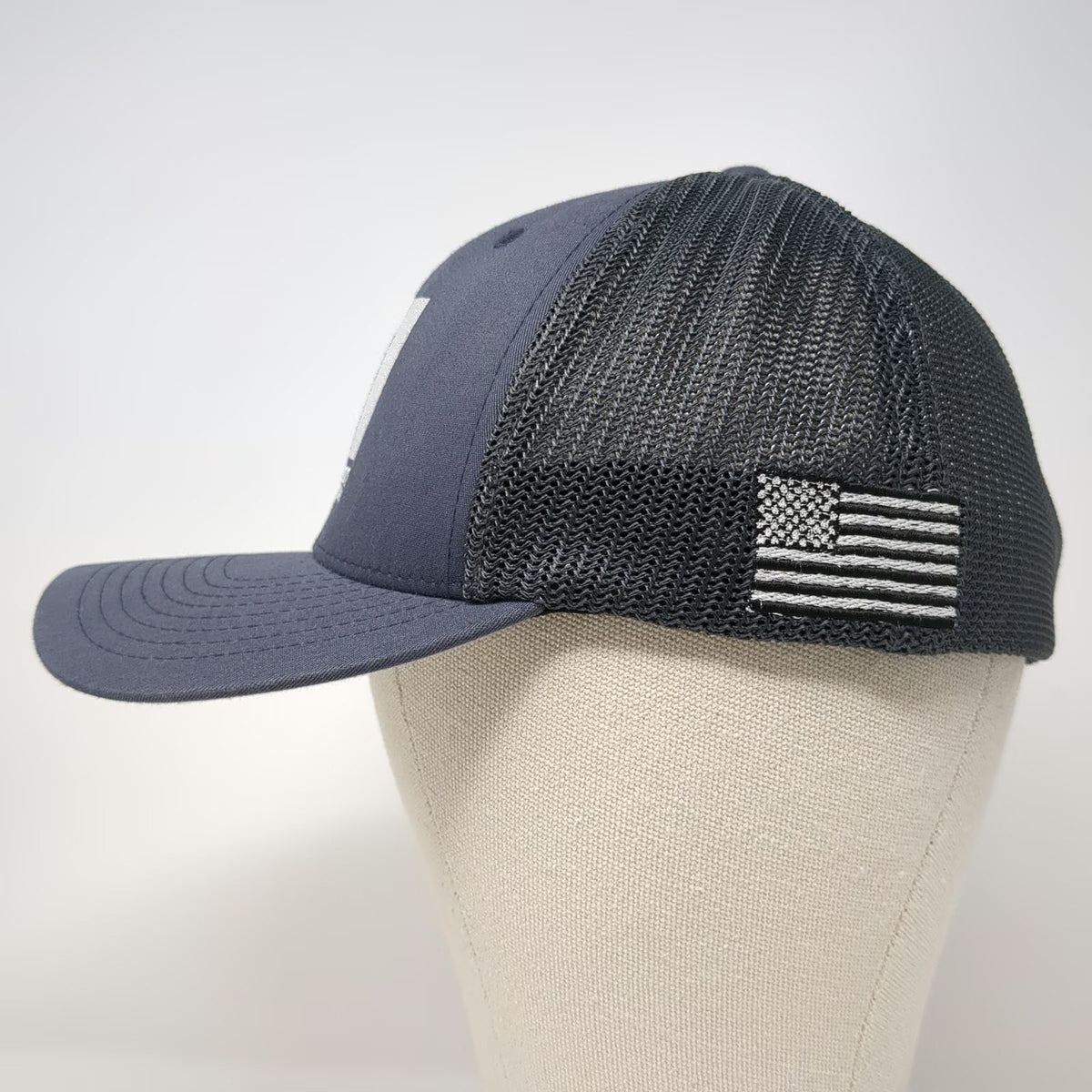 Port Authority Baseball Cap Gray Hat M Mesh Back Fitted American Flag Logo