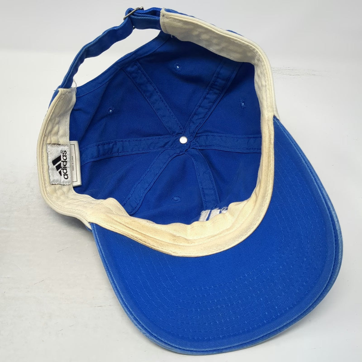 Adidas Baseball Cap Blue White One Size Embroidered Logo Cotton Slideback Hat