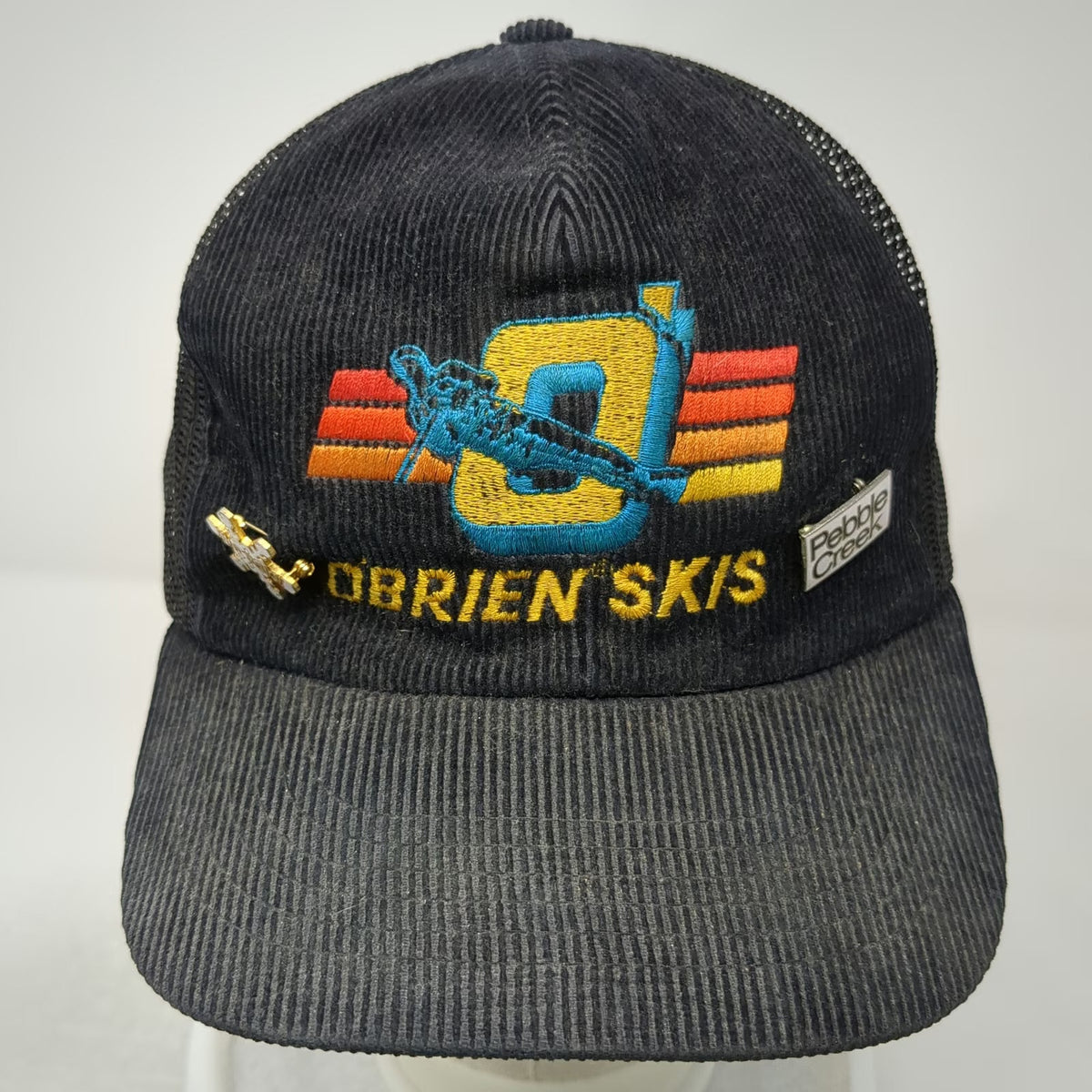O'Brien Skis Corduroy Mesh Trucker Hat Black One Size Pebble Creek Airplane Pins