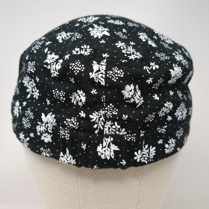 Forever 21 Army Cap Black White One Size Floral Pattern Elastic Side Buttons Hat