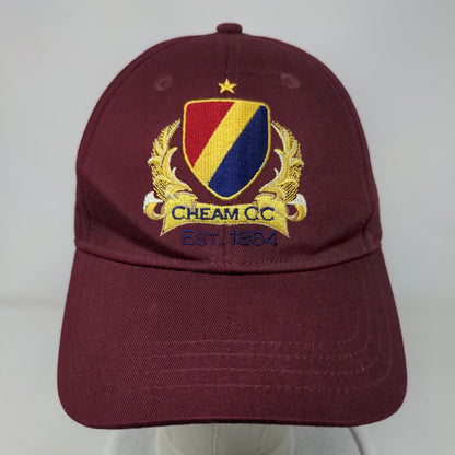 Cheam CC Cricket Club Est 1864 Strapback Hat Red Burgundy One Size Embroidered