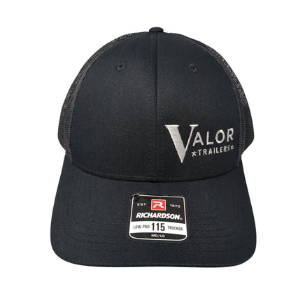 Valor Trailers Snapback Trucker Hat Black M/L Adjustable Mesh Back Richardson