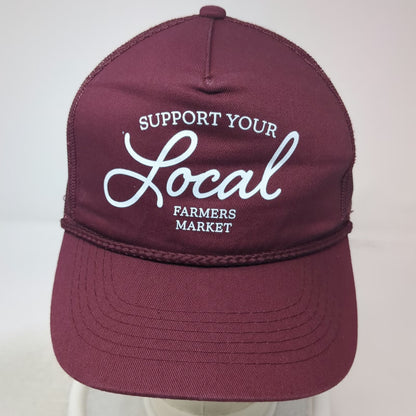 C.C Trucker Hat Red One Size Support Your Local Farmers Market Rope Mesh Back