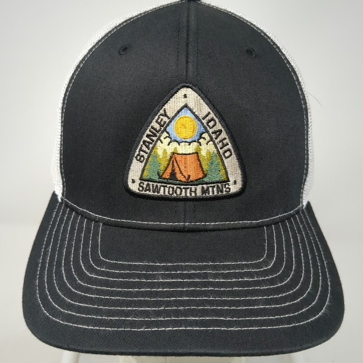 Richardson Trucker Hat Black White One Size Sawtooth Mtns Stanley Idaho Patch