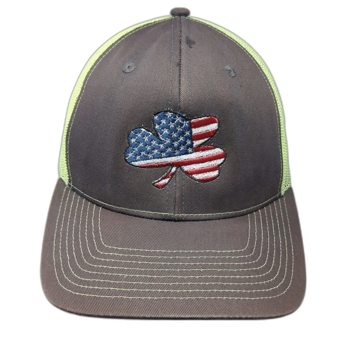 Fahrenheit Trucker Hat Brown Green One Size American Flag Shamrock Mesh Snapback