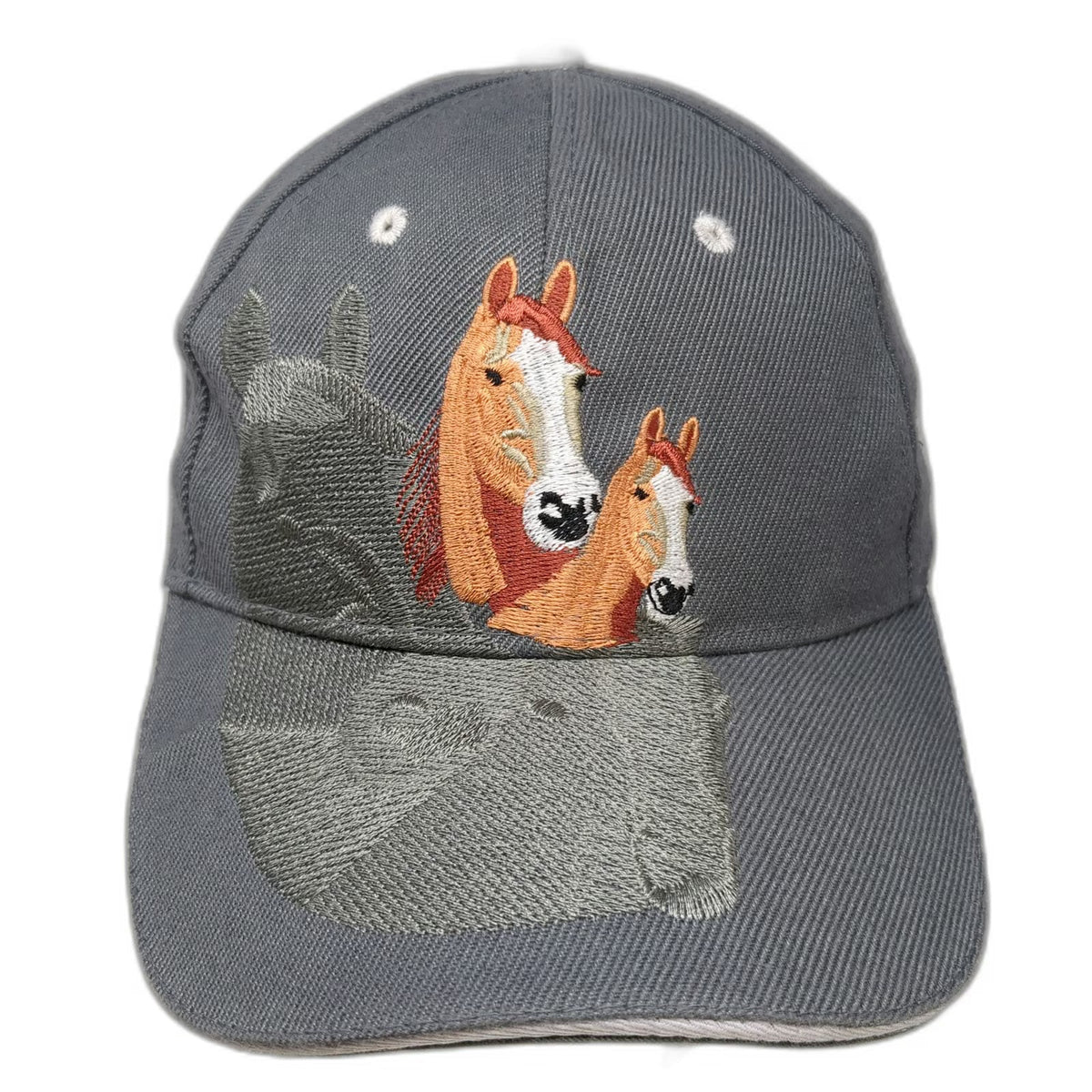 Gray Baseball Cap One Size Horse Equestrian Embroidery Strapback Wool Blend Hat