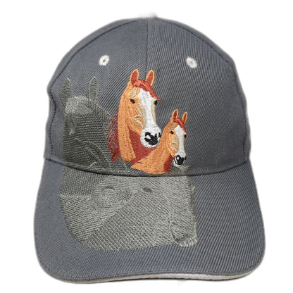 Gray Baseball Cap One Size Horse Equestrian Embroidery Strapback Wool Blend Hat