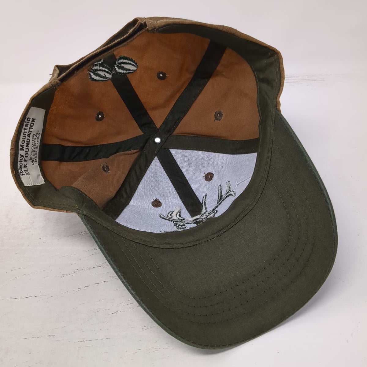 Rocky Mountain Elk Foundation Baseball Cap Brown One Size Strapback Antlers Hat