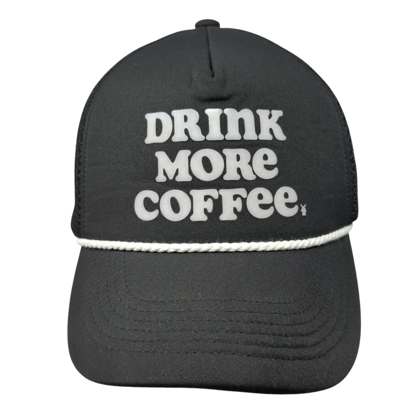 Drink More Coffee Snapback Trucker Hat Black One Size Adjustable Mesh Back Rope