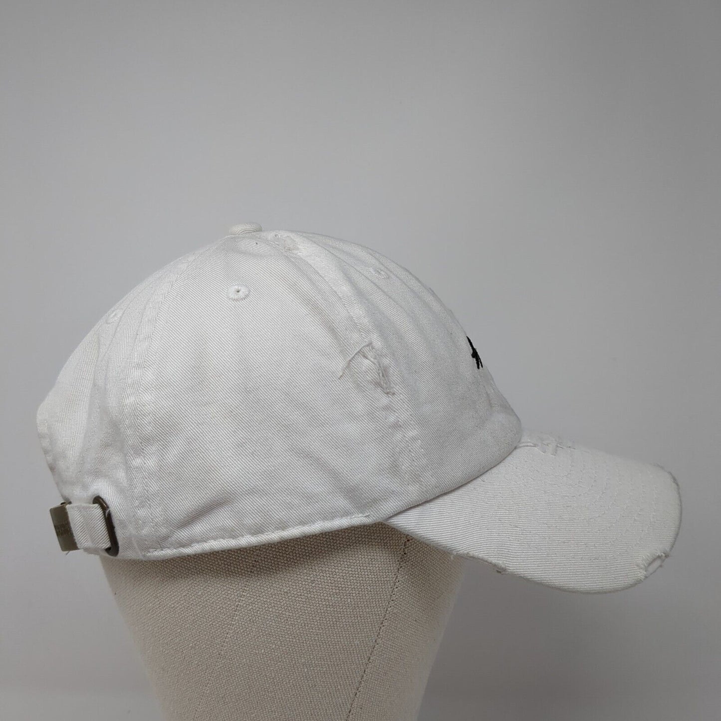 Hustle Slideback Hat White One Size Adjustable Embroidered Distressed KB ETHOS