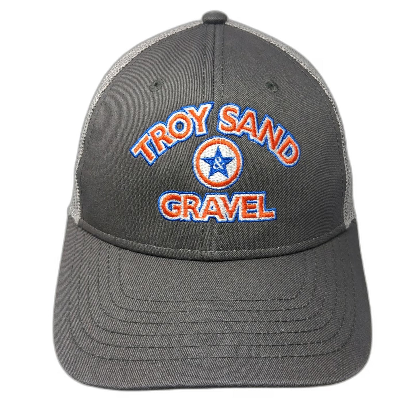 Cap America Trucker Hat Gray One Size Snapback Troy Sand & Gravel Logo Mesh