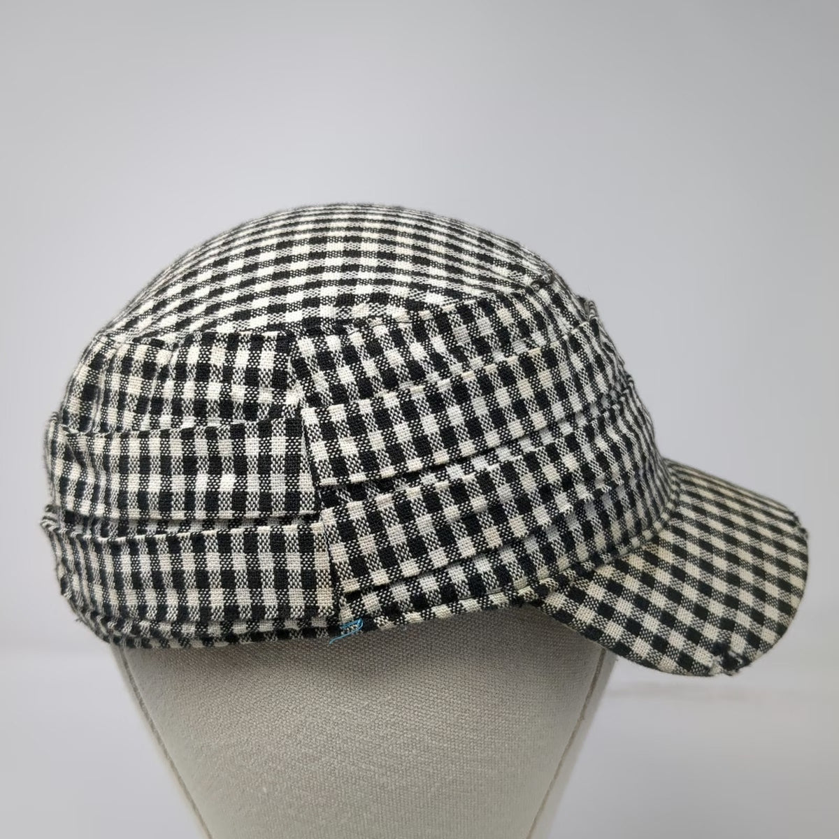 Roxy Army Cap Black White One Size Distressed Gingham Check Studs Plaid Hat
