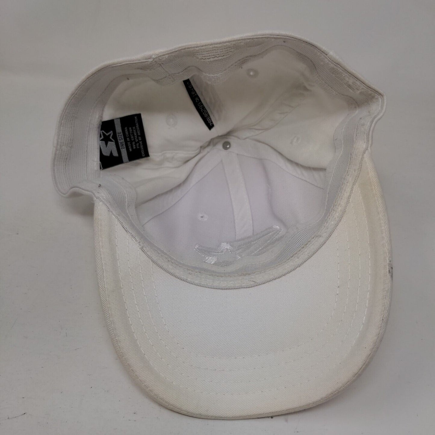 Starter Fitted Hat White One Size Embroidered Lightweight Vented Holes 6 Panel