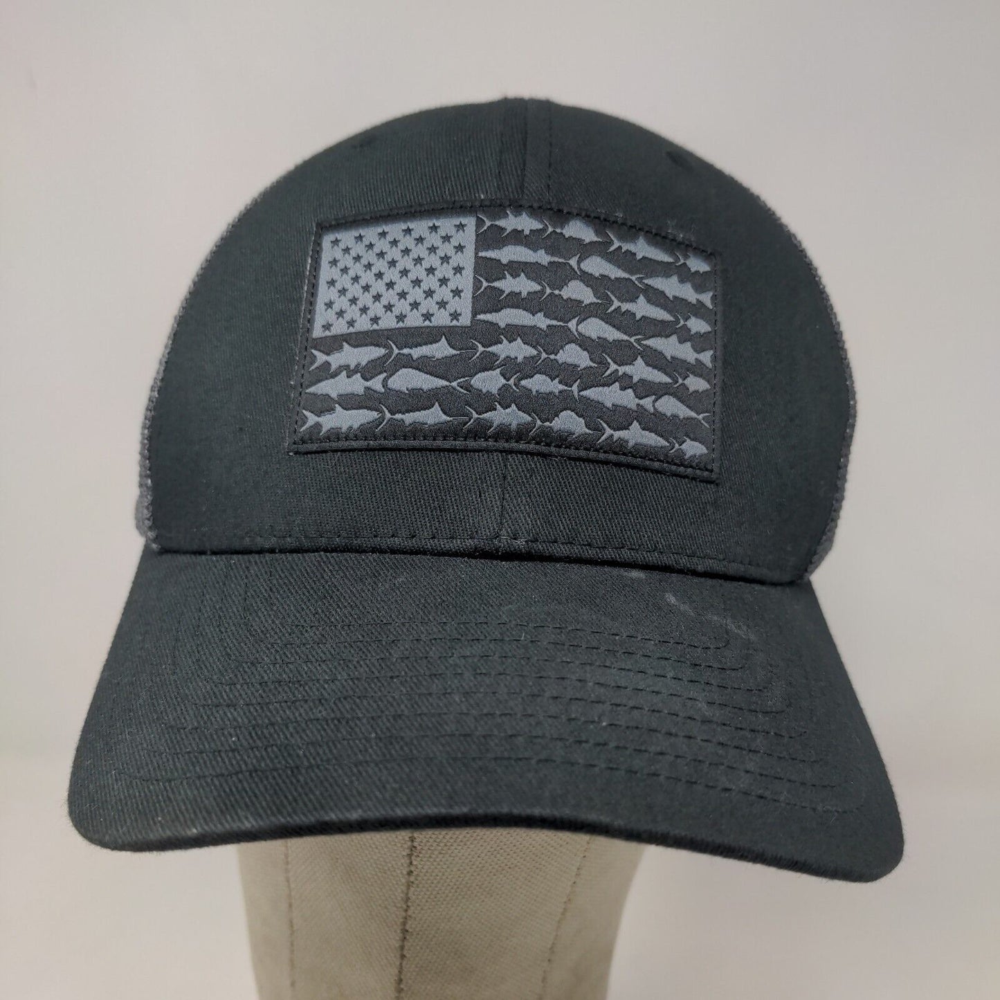 Columbia PFG Men's Fitted Mesh Back Hat Black Size L/XL Embroidered Fish Flag