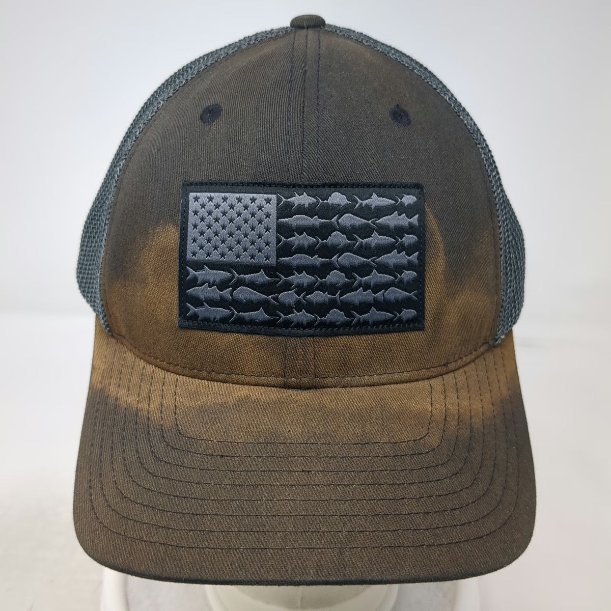 Columbia Baseball Cap Gray XL PFG Fishing American Flag Fish Mesh Back Hat