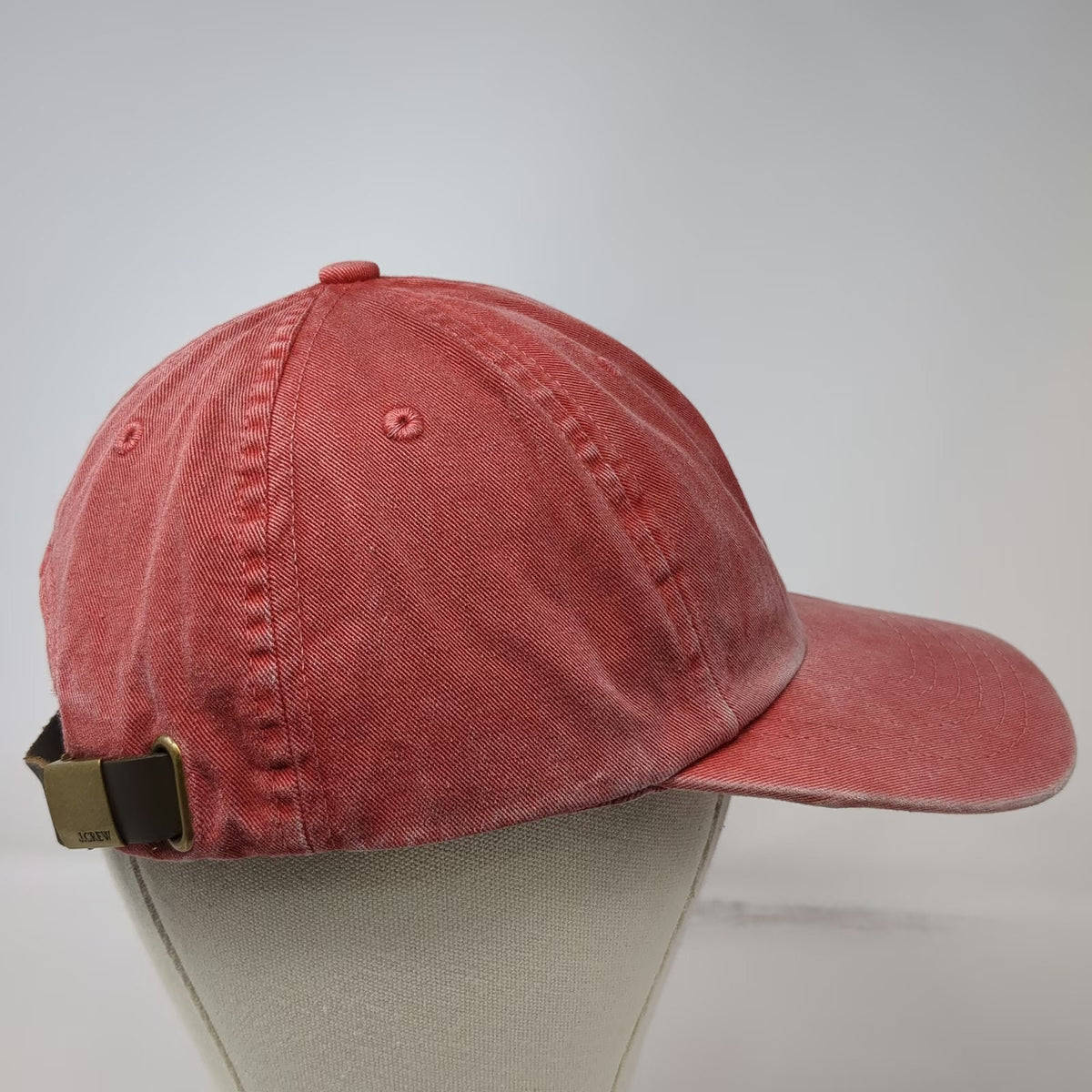 J.Crew Red Baseball Cap Made in USA Leather Strapback Washed Cotton Hat Vintage