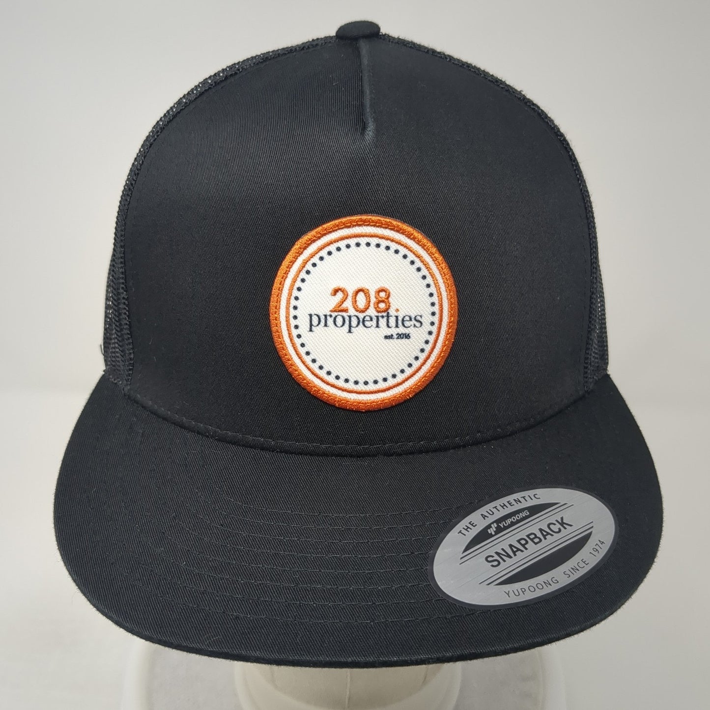 208 Properties Patch Snapback Trucker Hat Black One Size Mesh Back
