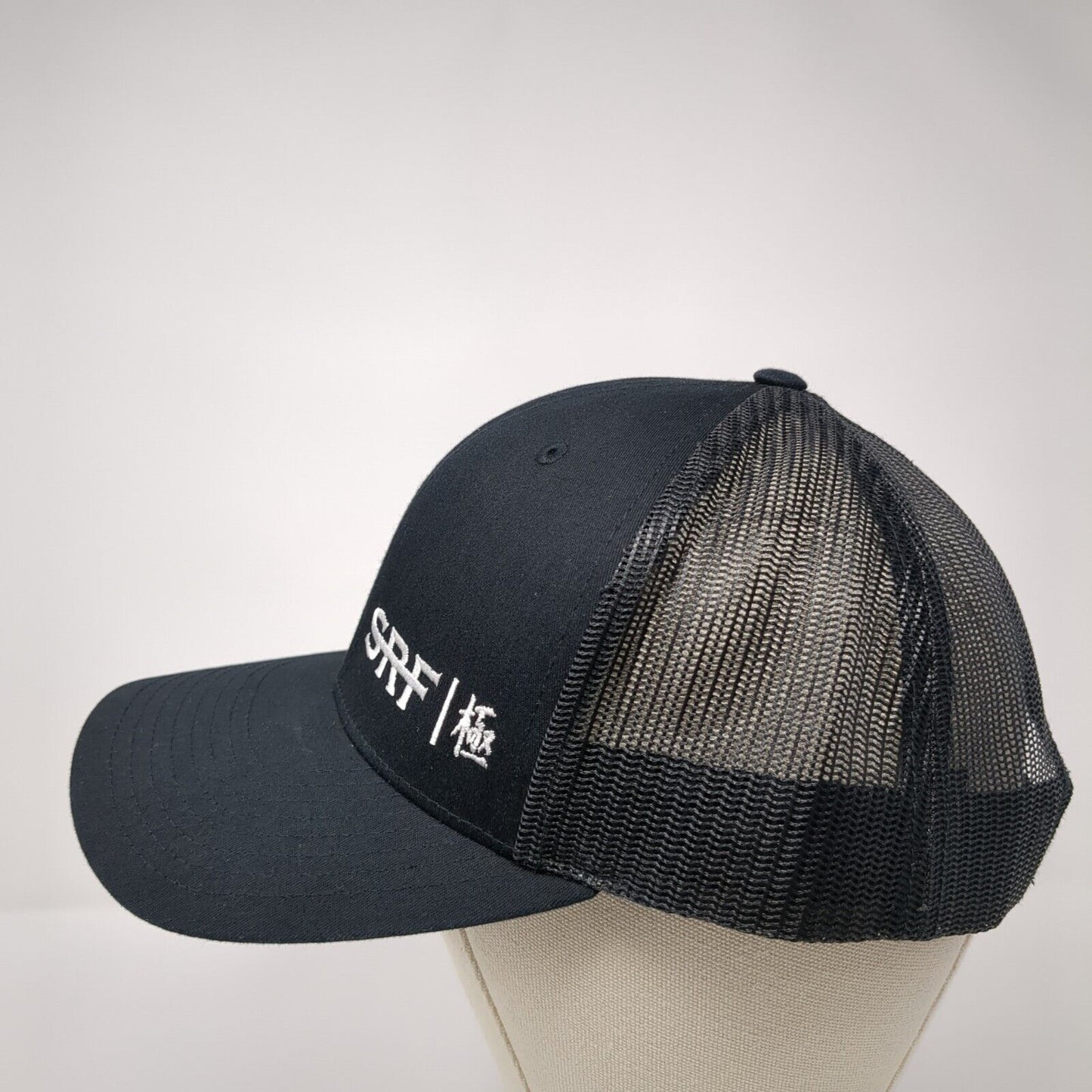 SRF Snapback Trucker Hat Black One Size Adjustable Mesh Back 6 Panel Richardson
