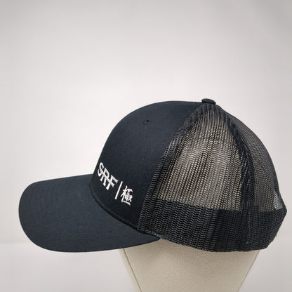 SRF Snapback Trucker Hat Black One Size Adjustable Mesh Back 6 Panel Richardson