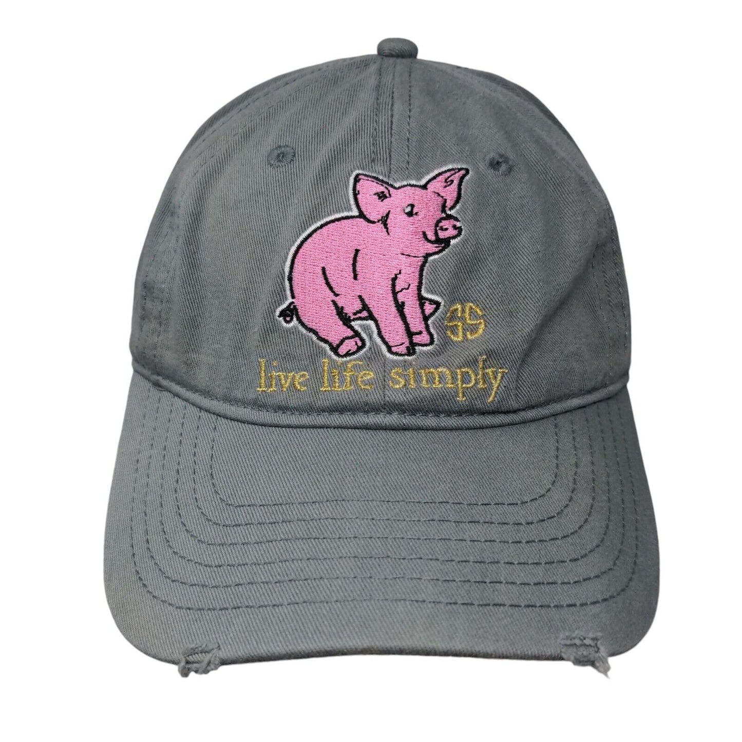 Live Life Simply Pig Slideback Hat Gray OSFM Embroidered Simply Southern