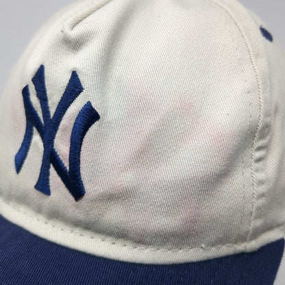 New Era 5 Panel White Blue One Size NY Yankees MLB Snapback Hat Flat Brim Cotton