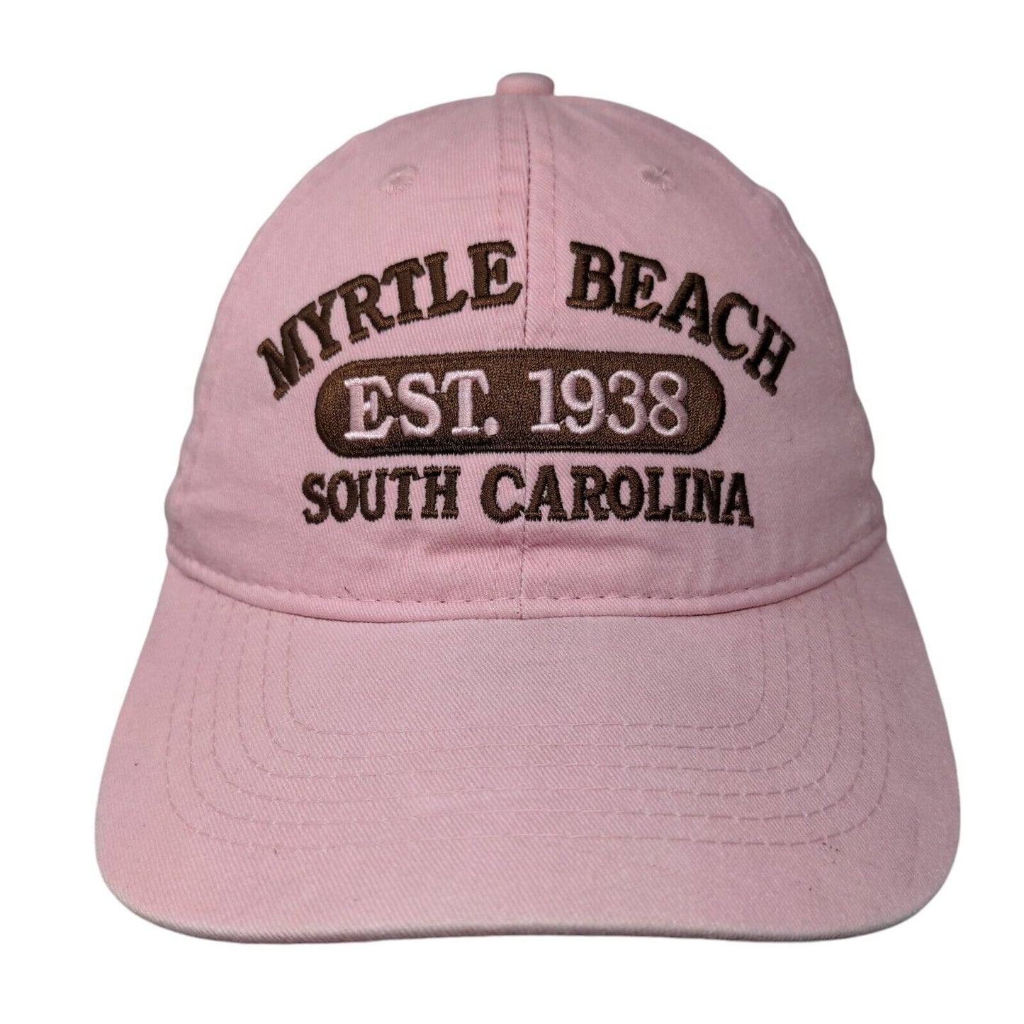 Myrtle Beach South Carolina Est. 1938 Strapback Hat Pink OSFA Embroidered ESY