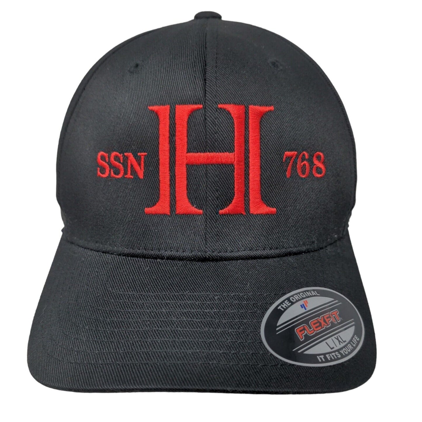 Port Authority Men's Fitted Hat Black Size L/XL Embroidered H Logo Poly Blend