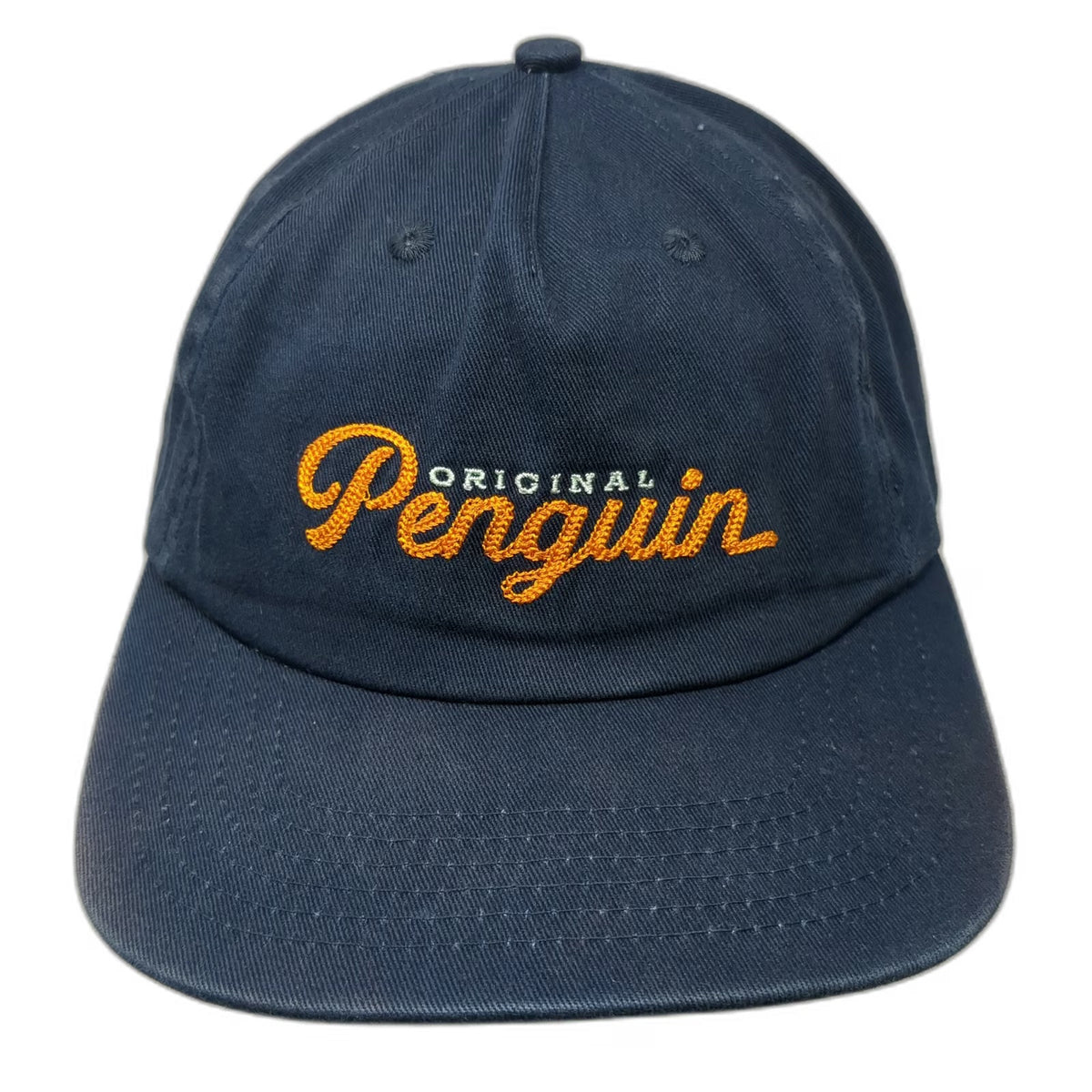 Original Penguin 5 Panel Blue One Size Hat Snapback Embroidered Script Logo