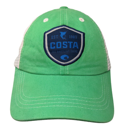 Costa Strapback Mesh Back Trucker Hat Green One Size Embroidered Colorblock