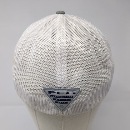 Columbia PFG Fish Flag Fitted Trucker Hat Gray L/XL Patriotic Mesh Back