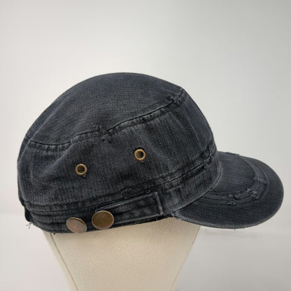 Elastafit Army Cap Black One Size Herringbone Twill Side Buttons Eyelets Hat