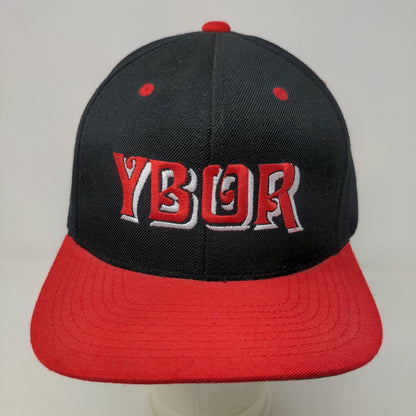 Black & Denim Men's Snapback Hat Black Red Embroidered YBOR Logo