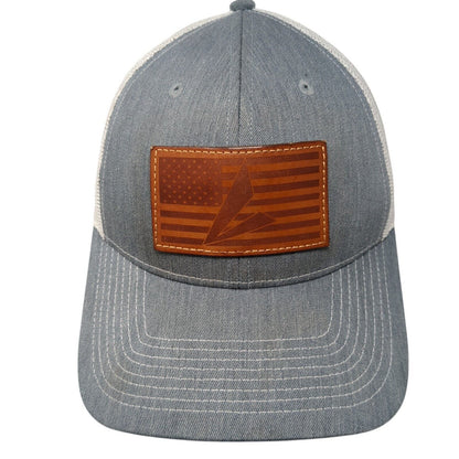 USA Flag Leather Patch Snapback Trucker Hat Gray One Size Mesh Back