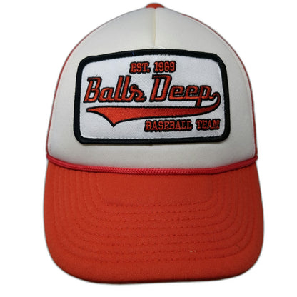 Orange Trucker Hat One Size Balls Deep Baseball Team Mesh Back Rope Snapback