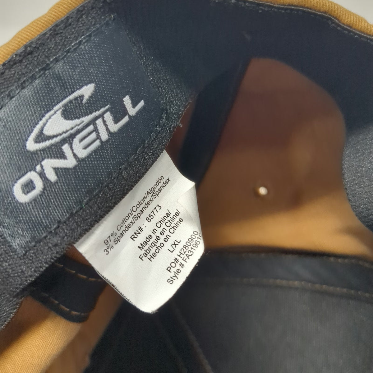 O'Neill Baseball Cap Brown XL Fitted Patch Embroidered 6-Panel Stretch Fit Hat