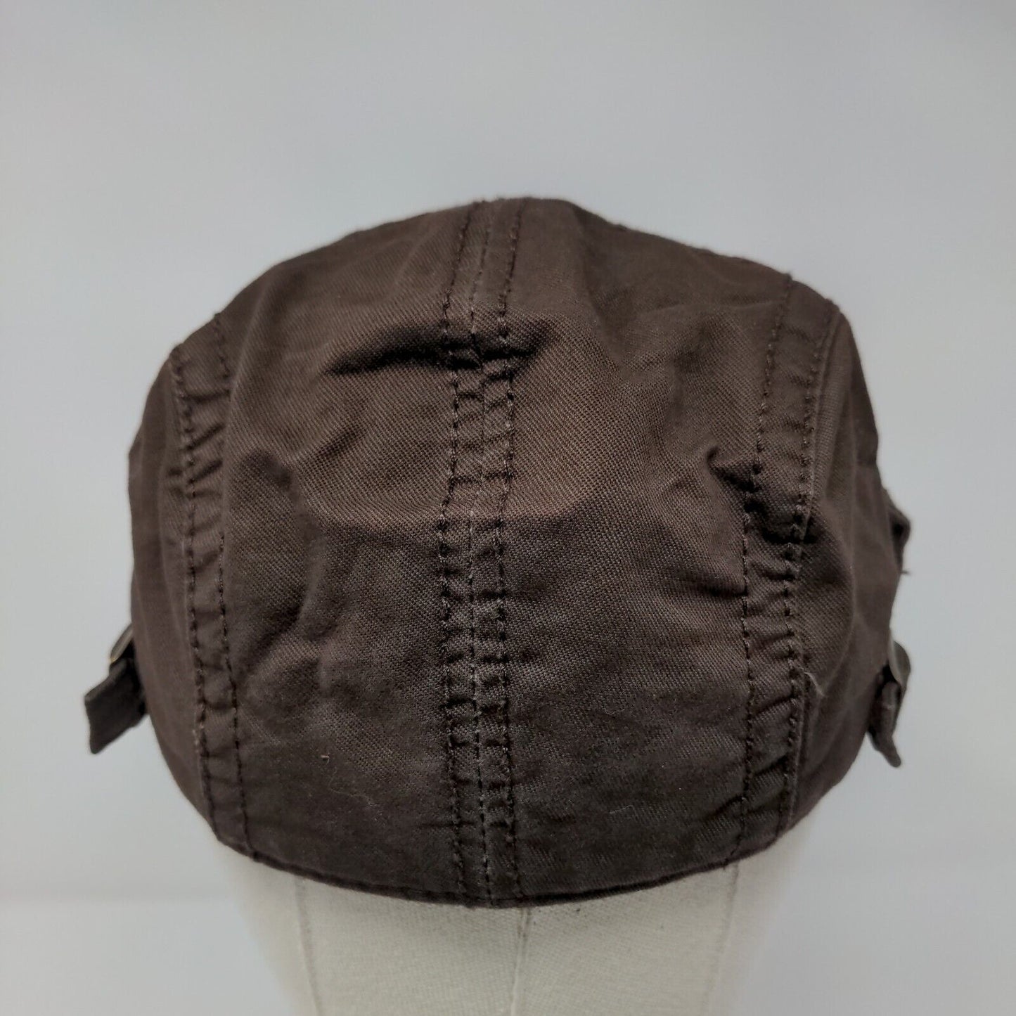 Sports Flat Cap Brown OSFA Adjustable Embroidered Solid Cotton