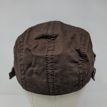 Sports Flat Cap Brown OSFA Adjustable Embroidered Solid Cotton