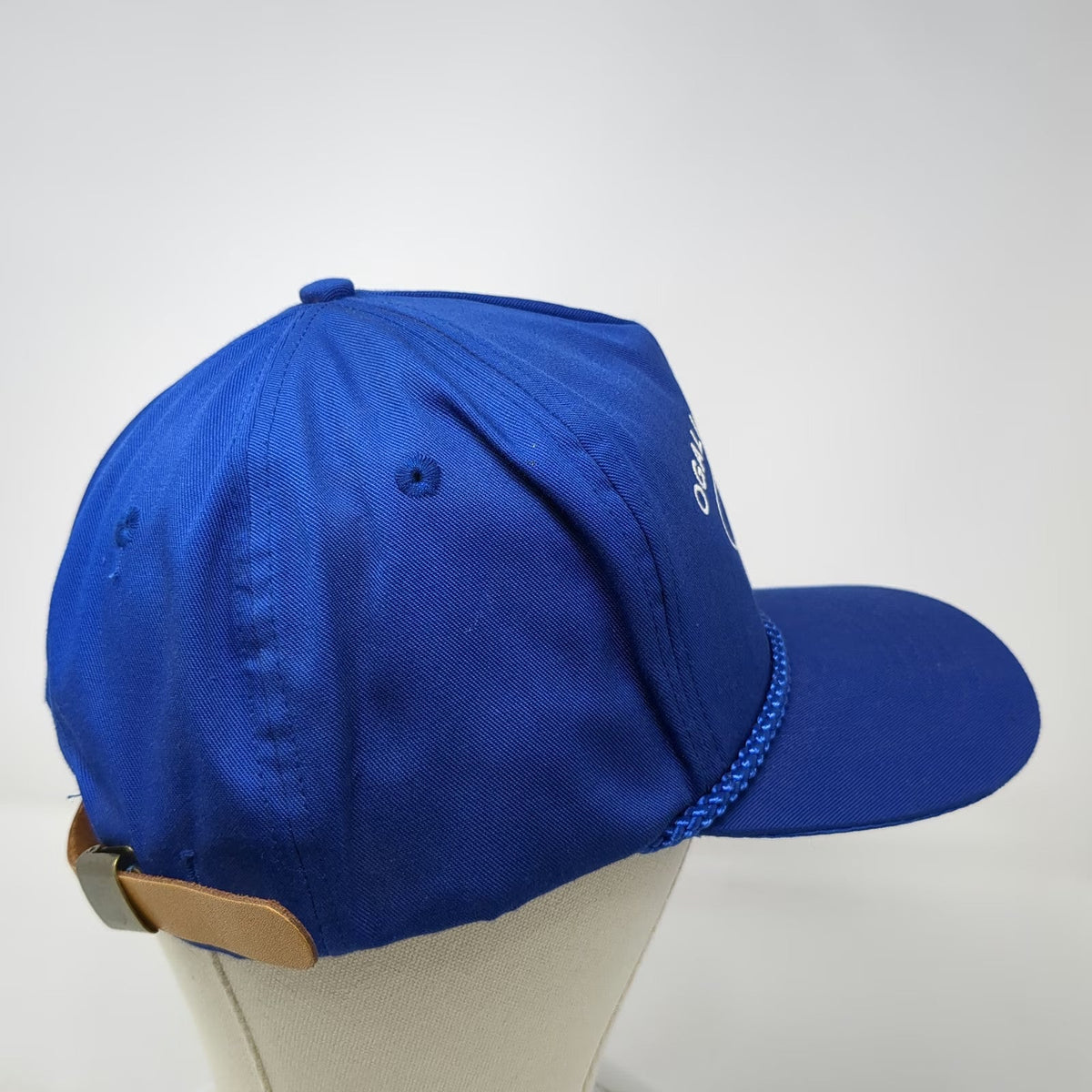 San Sun 5 Panel Hat Blue OS Ford Ogallala Motors Rope Leather Strapback Vintage