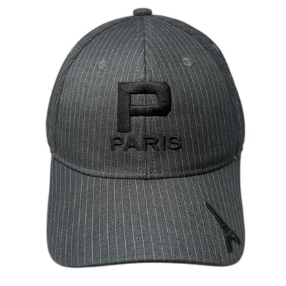 Paris Pinstripe Baseball Cap Gray One Size Eiffel Tower Acrylic Slideback Hat