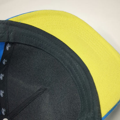 Logic 5 Panel Blue Yellow OSFM Snapback Hat FLEX Patch Flat Brim Graphic Logo