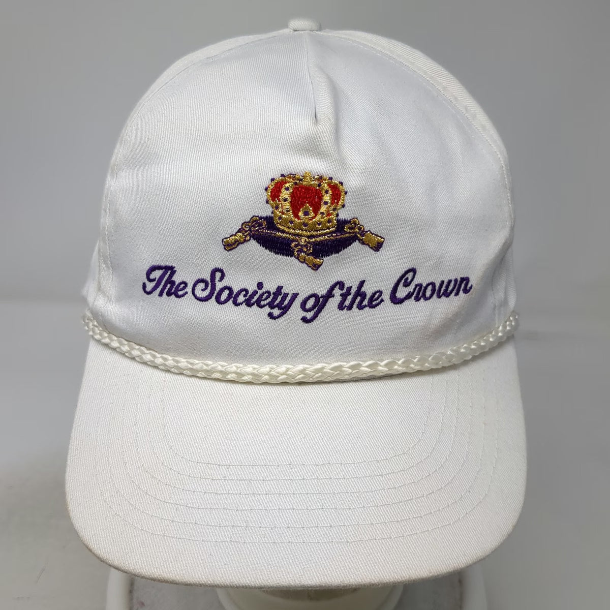 5 Panel White One Size Hat Society of the Crown Rope Snapback Cotton Embroidered