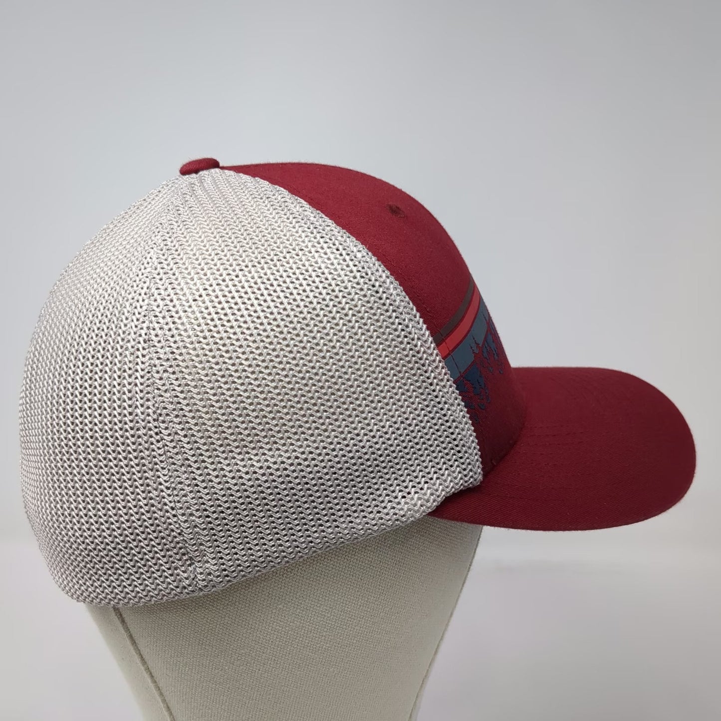 Columbia Baseball Cap Red One Size Fitted Mesh Back Pine Trees Moon Graphic Hat