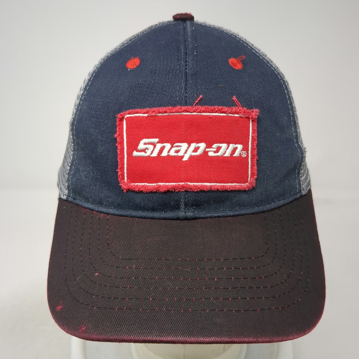 K-Products Baseball Cap Blue One Size Snap-on Distressed Patch Mesh Workwear Hat