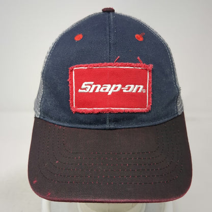 K-Products Baseball Cap Blue One Size Snap-on Distressed Patch Mesh Workwear Hat