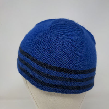 Adidas Beanie Hat Blue One Size Stretch Knitted 3 Stripes Embroidered Logo