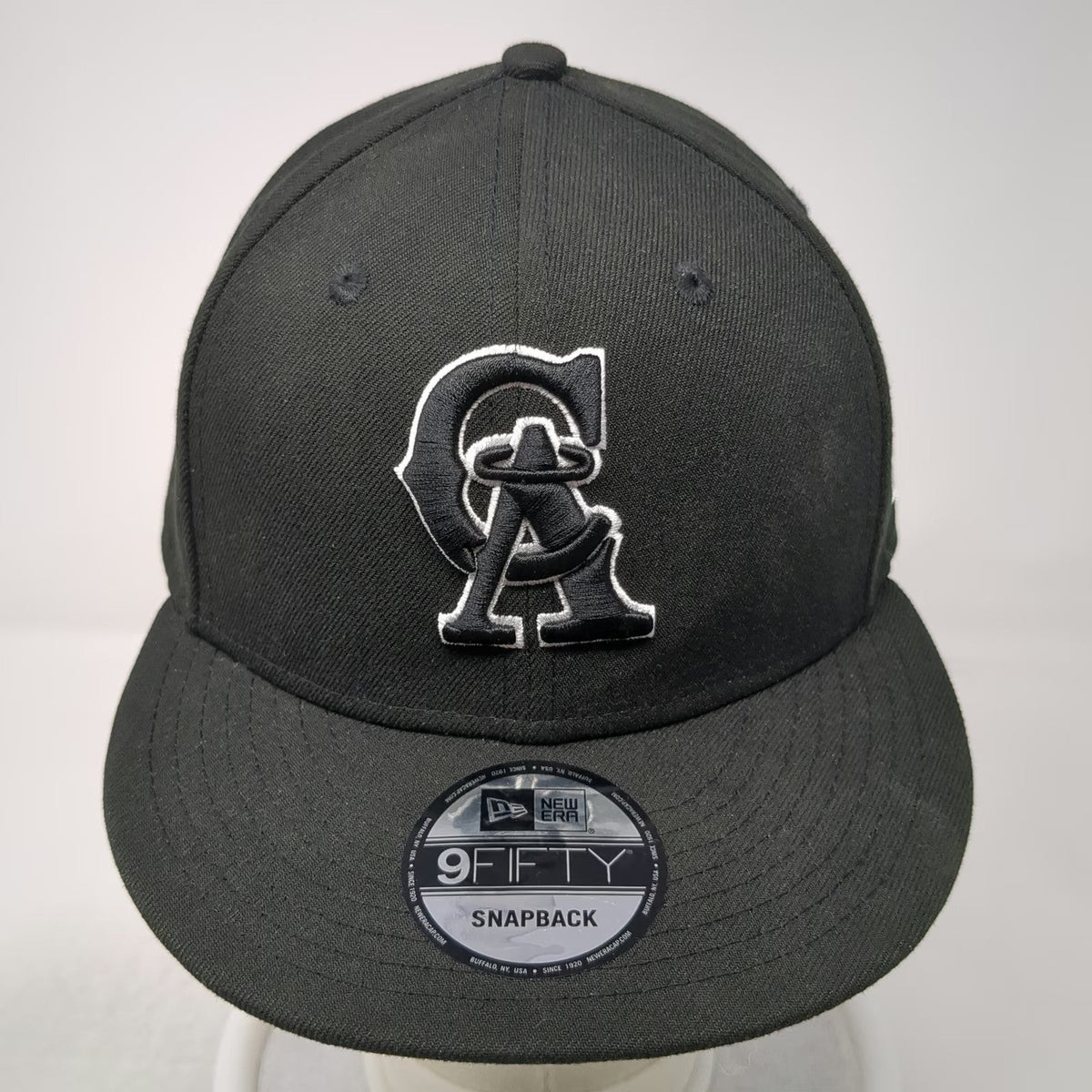 New Era California Angels MLB Snapback Hat Black Halo Logo Gray Underbrim