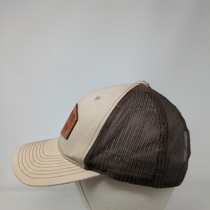 607 Sports Snapback Mesh Back Trucker Hat Tan One Size Leather Patch