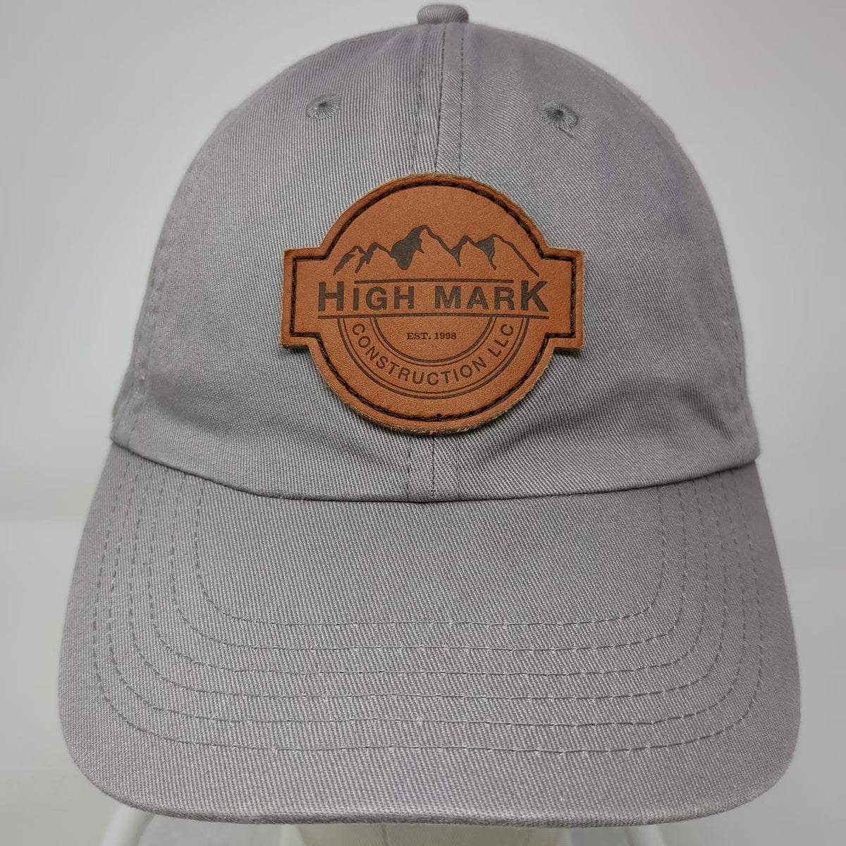 Gray One Size Baseball Cap High Mark Construction LLC Leather Patch Mountain Hat
