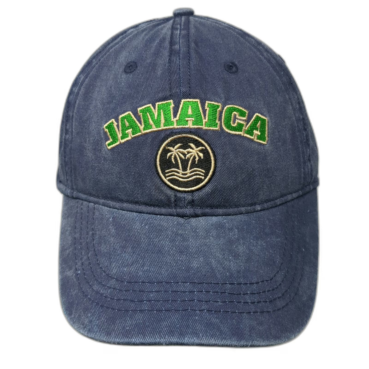 TBL Baseball Cap Blue One Size Jamaica Palm Trees Strapback Cotton Washed Hat