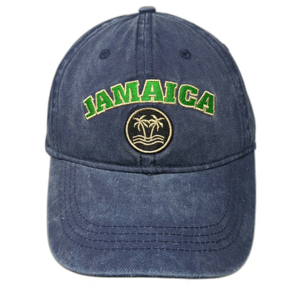 TBL Baseball Cap Blue One Size Jamaica Palm Trees Strapback Cotton Washed Hat